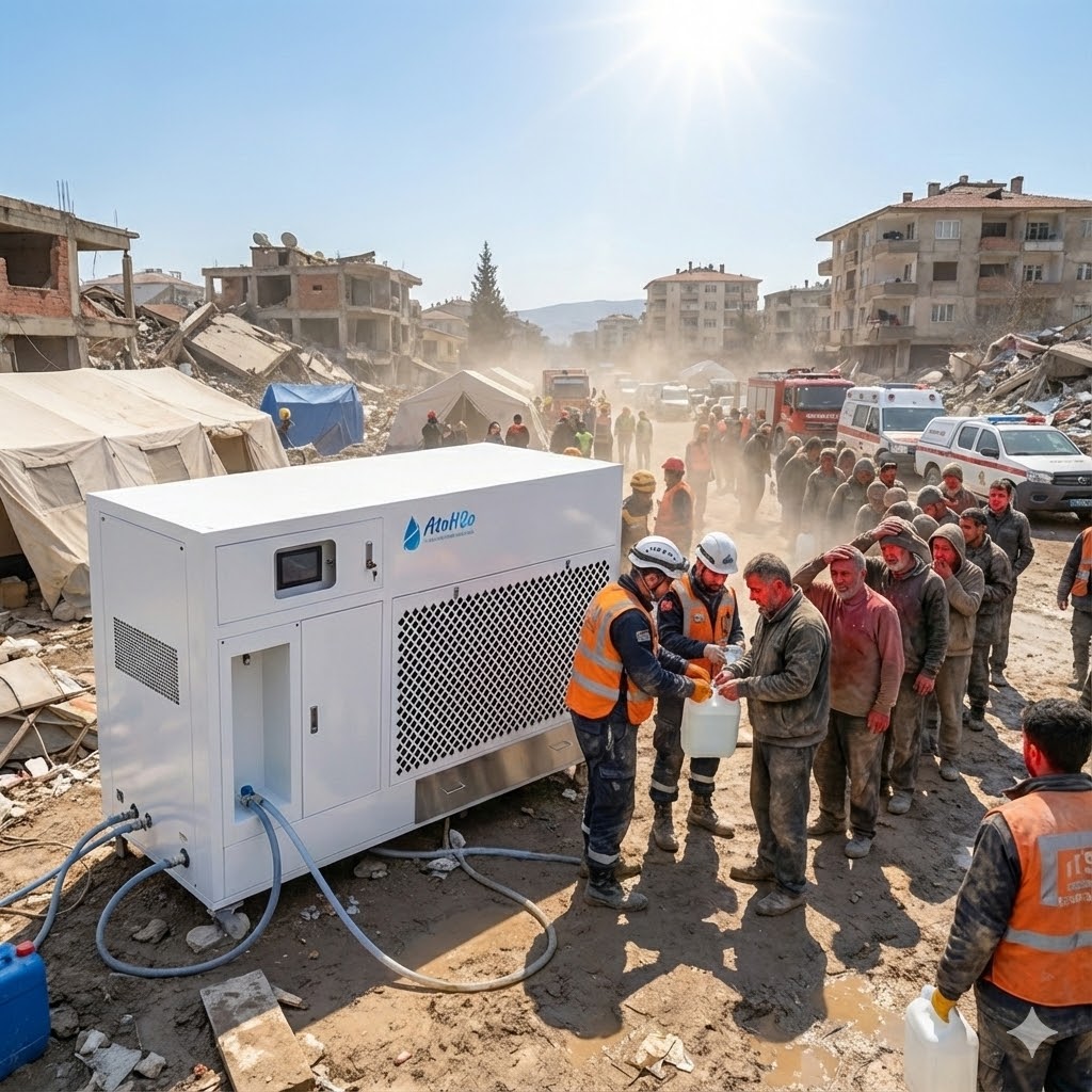 Aplicação de geradores ar-água na reconstrução pós-desastre: uma solução eficaz para altas temperaturas.